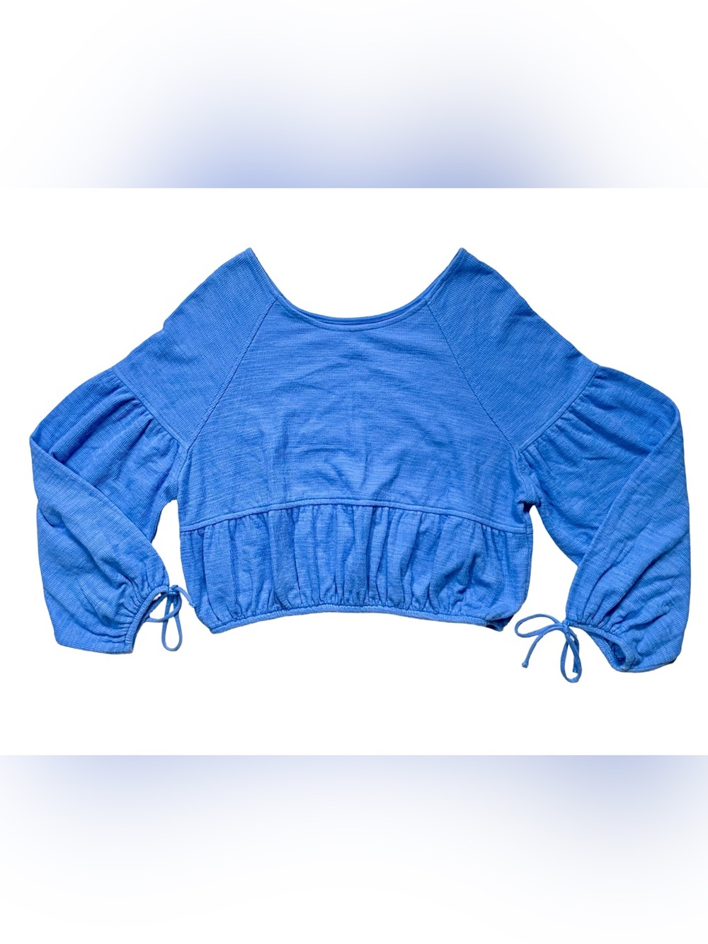 Aerie Endless Summer Cropped Eyelet Blue Tie Cuff Sweatshirt Size XS - Picture 2 of 5